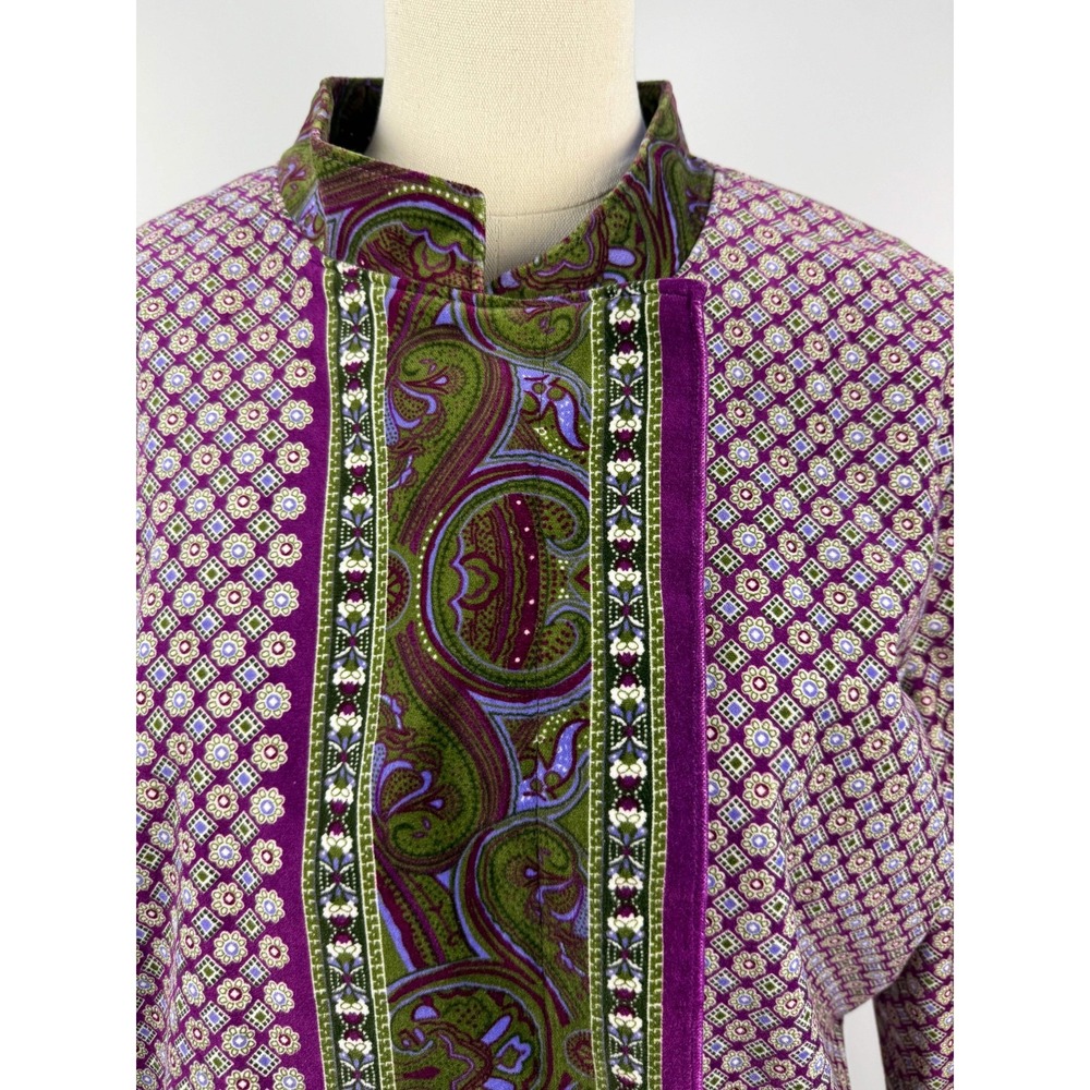 Isaac Mizrahi Purple Paisley Velvet Button Front Cardigan Blazer XLarge - Picture 5 of 6